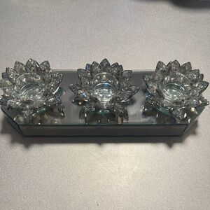 Crystal Lotus Tealight Holder Tray - Clear Glass